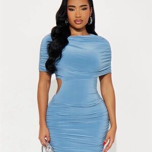 Faelynn Fold Over Mini Dress - Blue